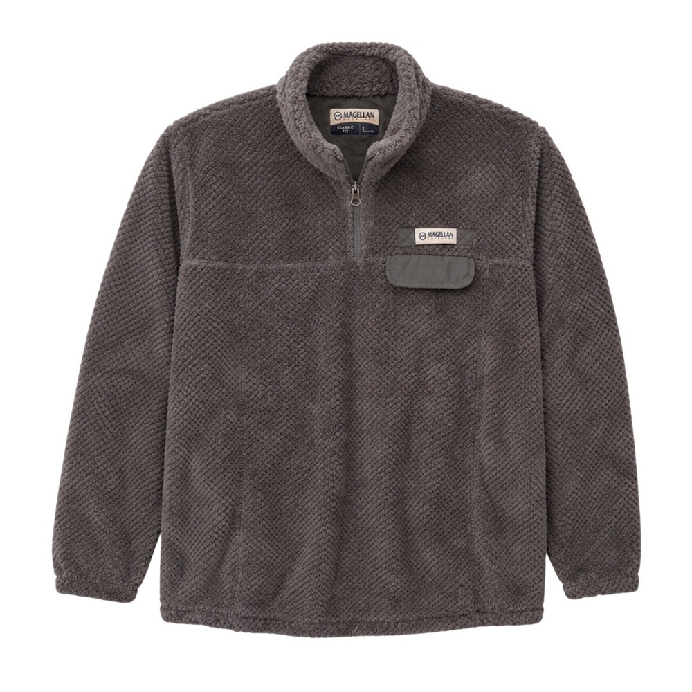 Magellan Outdoors Womens Gray Diamond Sherpa Quarter Zip Fleece Pullover Large